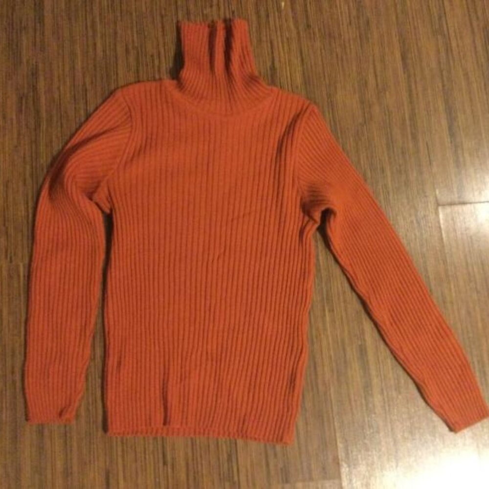 Orange Ribbed Turtleneck Sweater